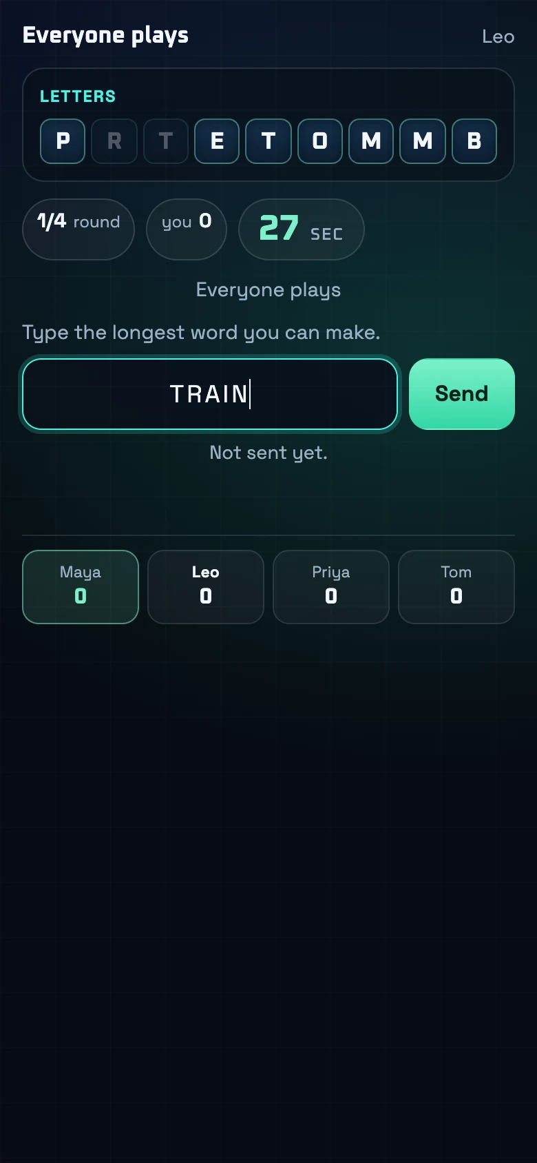 Wordclock on a phone: typing the longest word